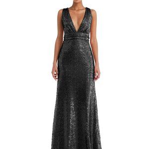 Open-Neck Criss Cross Back Sequin Maxi Dress in Black....TH081....Size XL